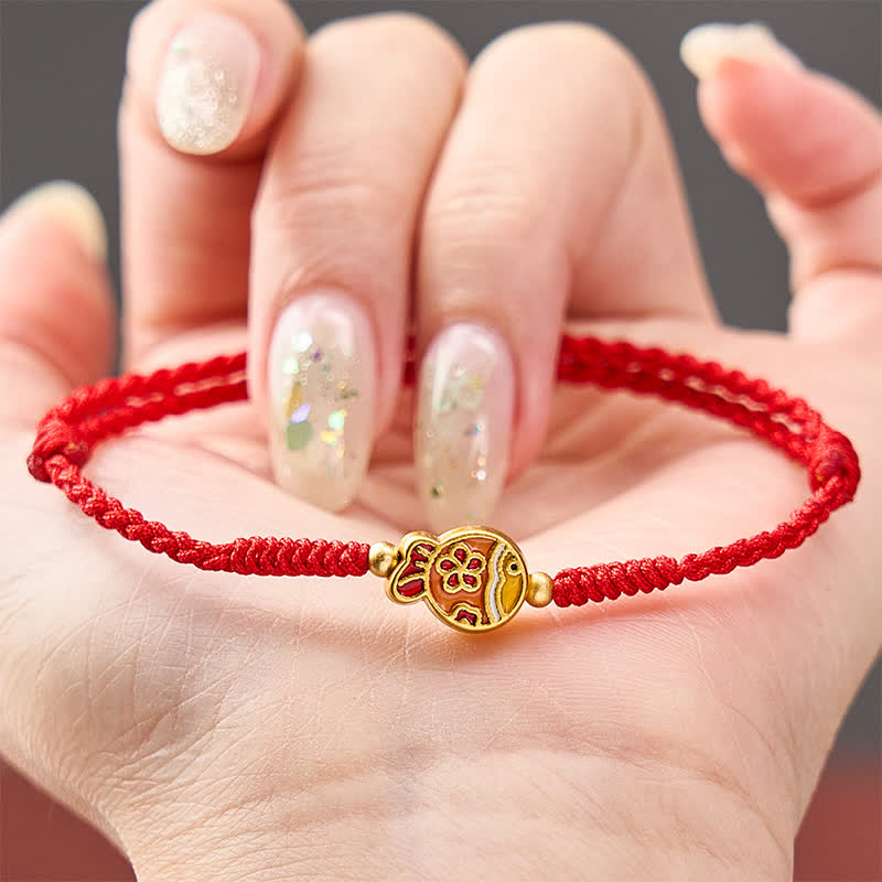 Buddha Stones Bracelet porte-bonheur en corde rouge tissée à la main avec motif de carpes koï et fleurs - image 4