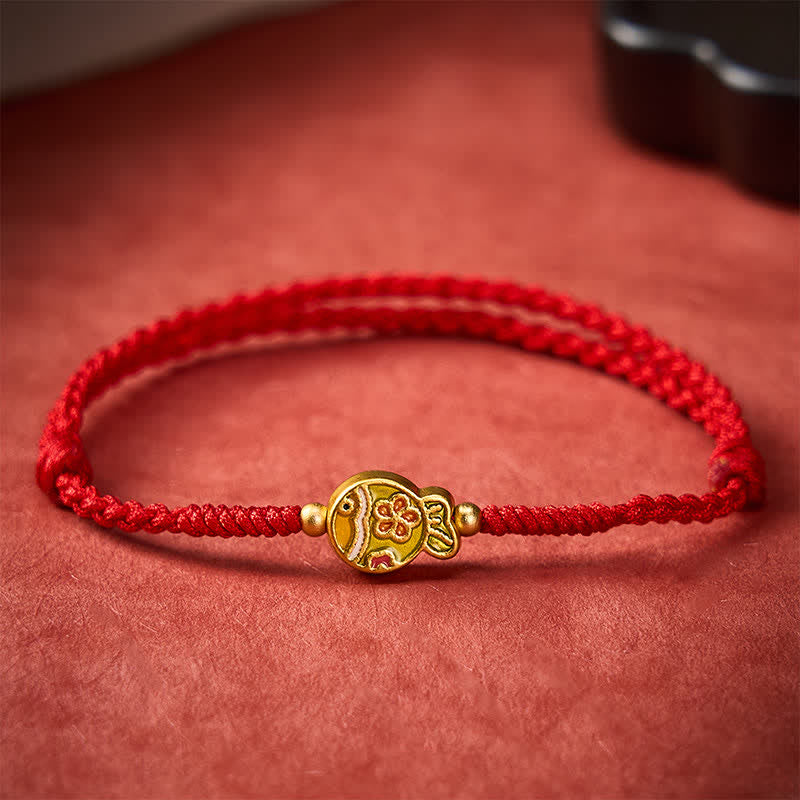 Buddha Stones Bracelet porte-bonheur en corde rouge tissée à la main avec motif de carpes koï et fleurs - image 10