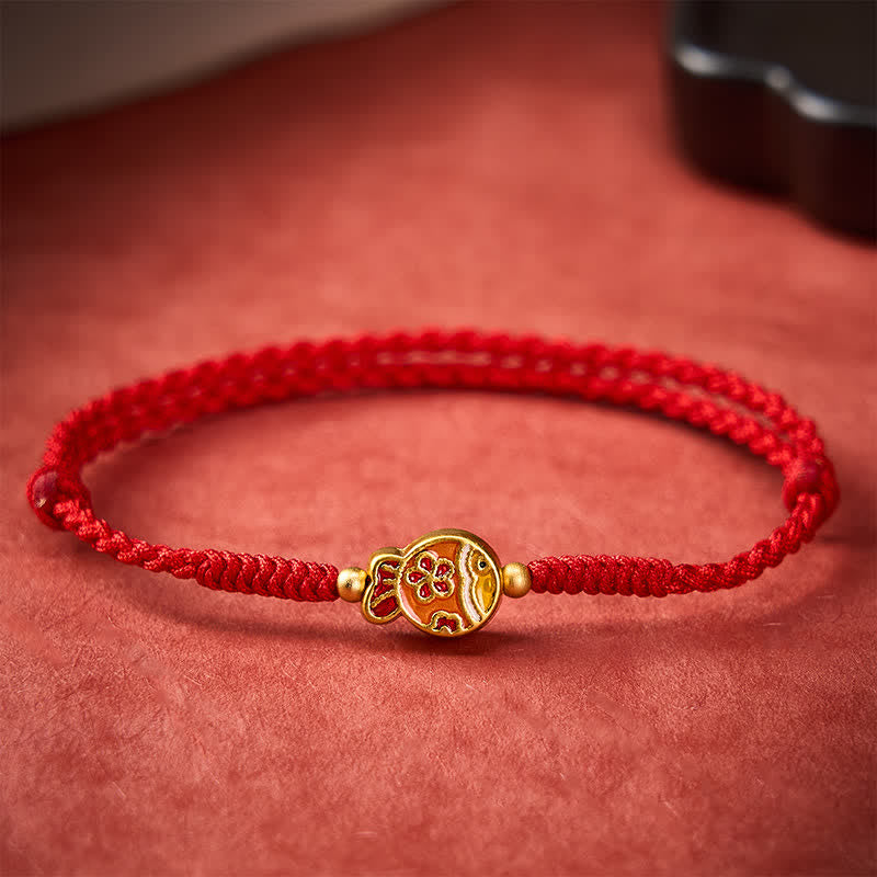 Buddha Stones Bracelet porte-bonheur en corde rouge tissée à la main avec motif de carpes koï et fleurs - image 9