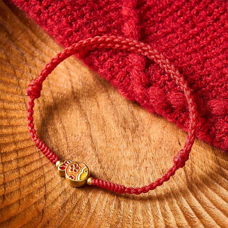 Buddha Stones Bracelet porte-bonheur en corde rouge tissée à la main avec motif de carpes koï et fleurs - image 2
