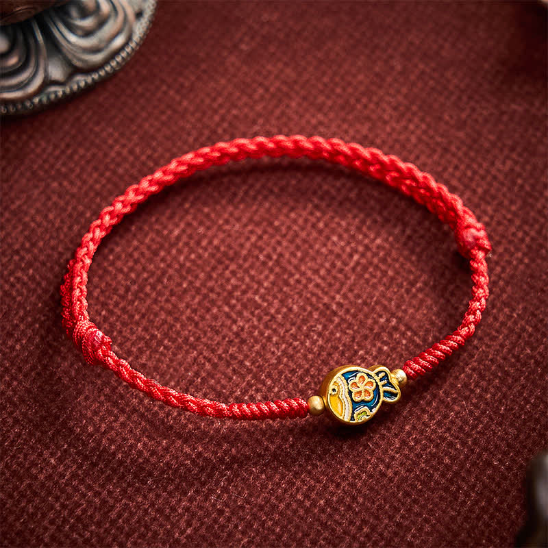 Buddha Stones Bracelet de protection en corde rouge tissée à la main avec motif de carpe koï et fleurs cyan - image 2