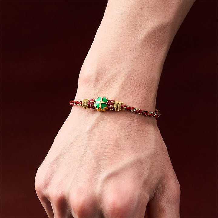 Buddha Stones Bracelet en corde tressée à la main en forme de cœur avec un trèfle à quatre feuilles vert, symbole de force. - image 14