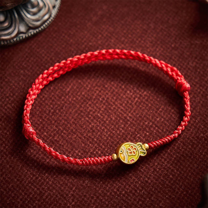 Buddha Stones Bracelet porte-bonheur en corde rouge tissée à la main avec motif de carpes koï et fleurs - image 1