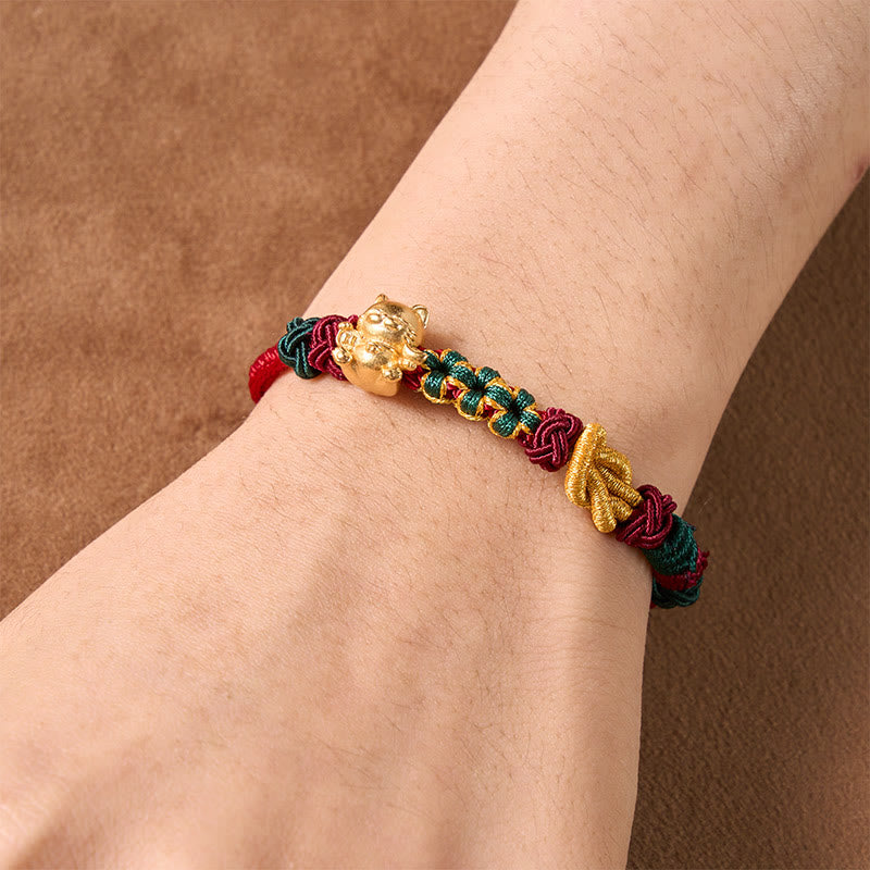 Buddha Stones Bracelet porte-bonheur chat tissé à la main en fil rouge - image 10