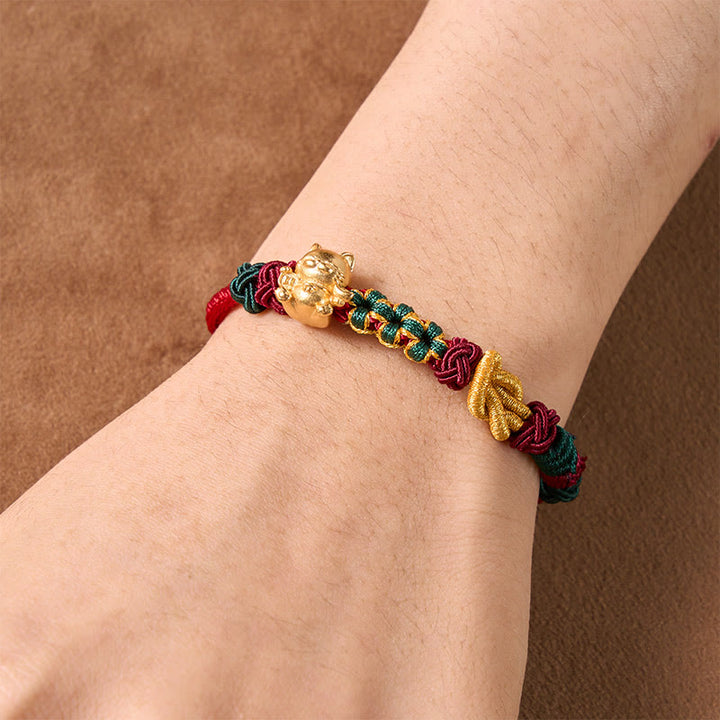Buddha Stones Bracelet porte-bonheur chat tissé à la main en fil rouge - image 10