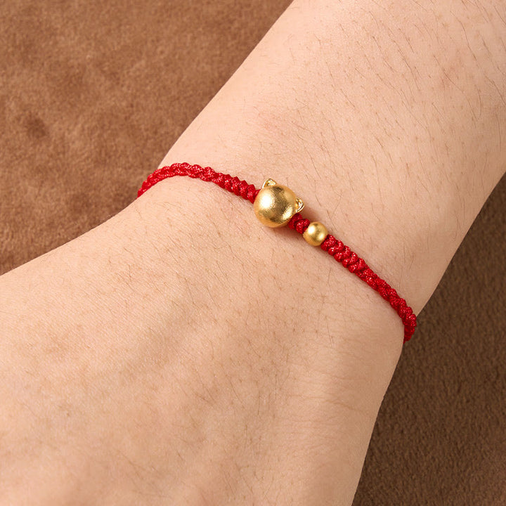 Buddha Stones Bracelet de protection à tête de chat en cuivre et fil rouge - image 4