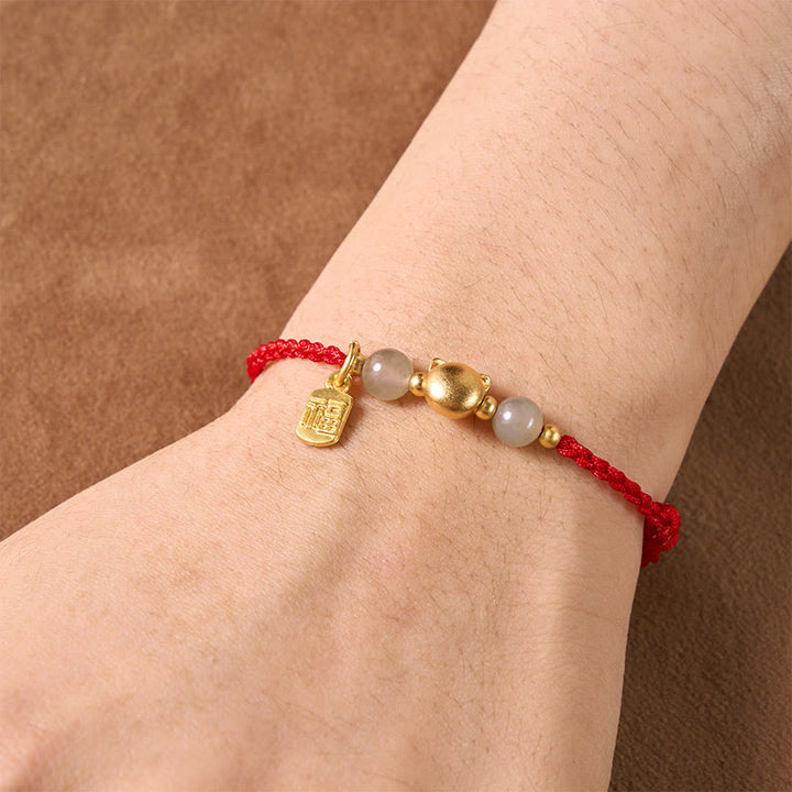 Buddha Stones Bracelet Hetian Jade Fu Character Copper Cat Red String - image 4