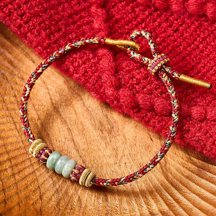 Buddha Stones Bracelet en cordon de perles de jade et boulier porte-bonheur tissé à la main - Rouge (Tour de poignet : 15-19 cm) - image 10