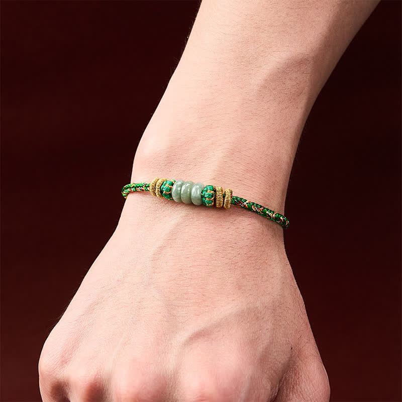 Buddha Stones Bracelet en cordon de perles de jade et boulier porte-bonheur tissé à la main - image 5