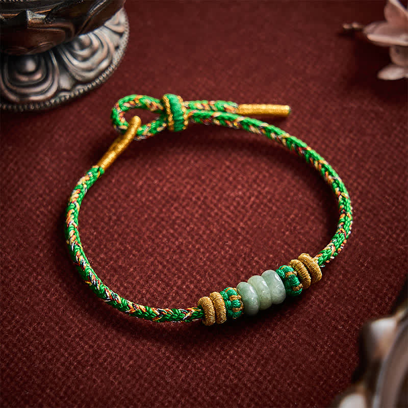 Buddha Stones Bracelet en cordon de perles de jade et boulier porte-bonheur tissé à la main - image 3