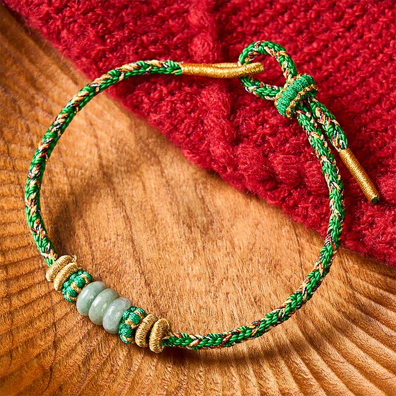Buddha Stones Bracelet en cordon de perles de jade et boulier porte-bonheur tissé à la main - Vert (Tour de poignet : 15-19 cm) - image 0