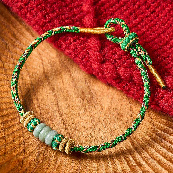 Buddha Stones Bracelet en cordon de perles de jade et boulier porte-bonheur tissé à la main - Vert (Tour de poignet : 15-19 cm) - image 0