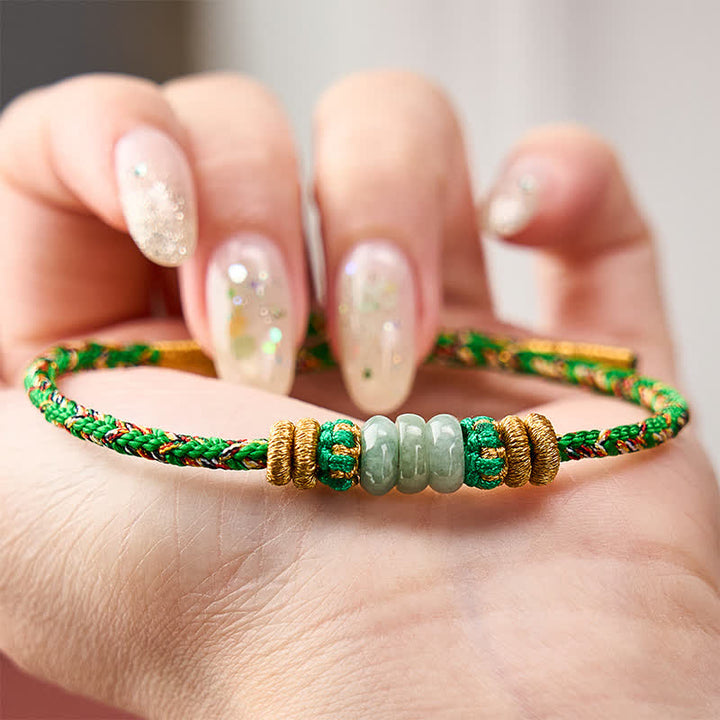 Buddha Stones Bracelet en cordon de perles de jade et boulier porte-bonheur tissé à la main - image 4