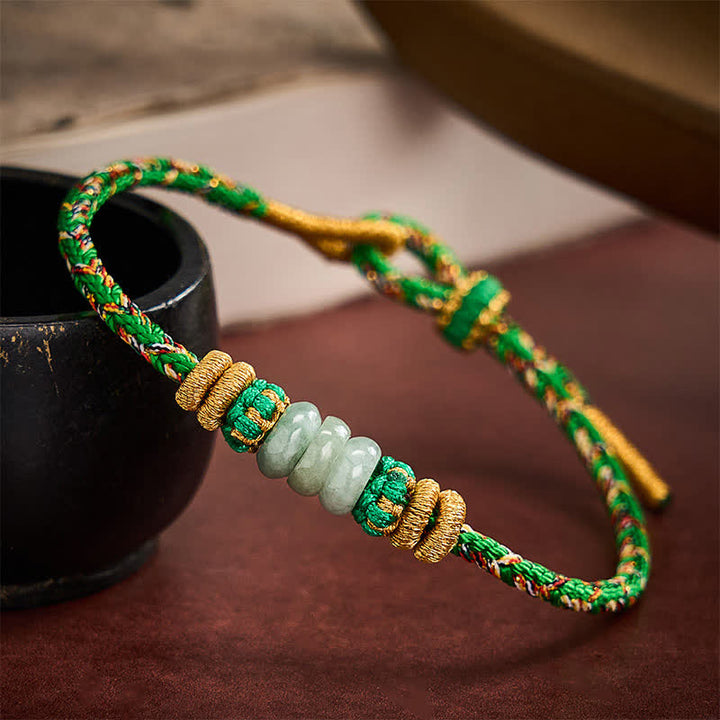 Buddha Stones Bracelet en cordon de perles de jade et boulier porte-bonheur tissé à la main - image 1
