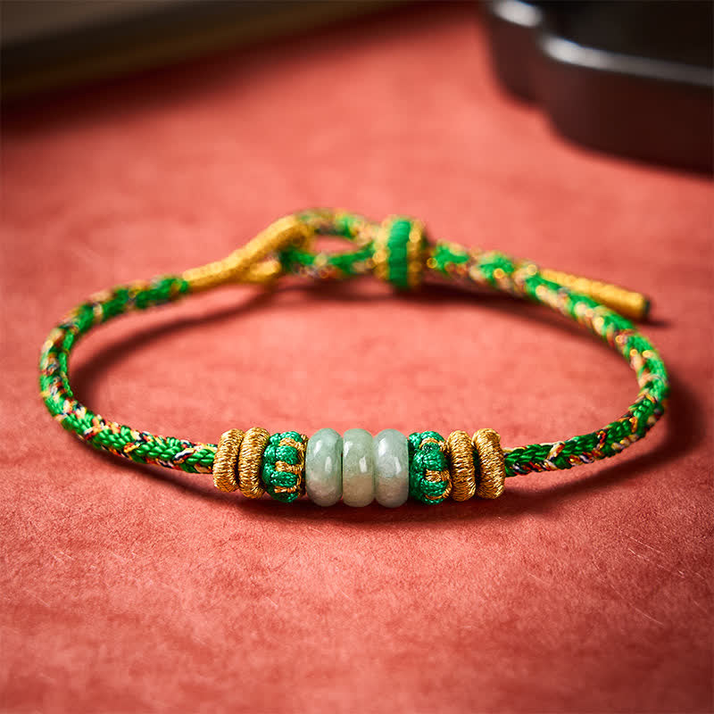 Buddha Stones Bracelet en cordon de perles de jade et boulier porte-bonheur tissé à la main - image 2
