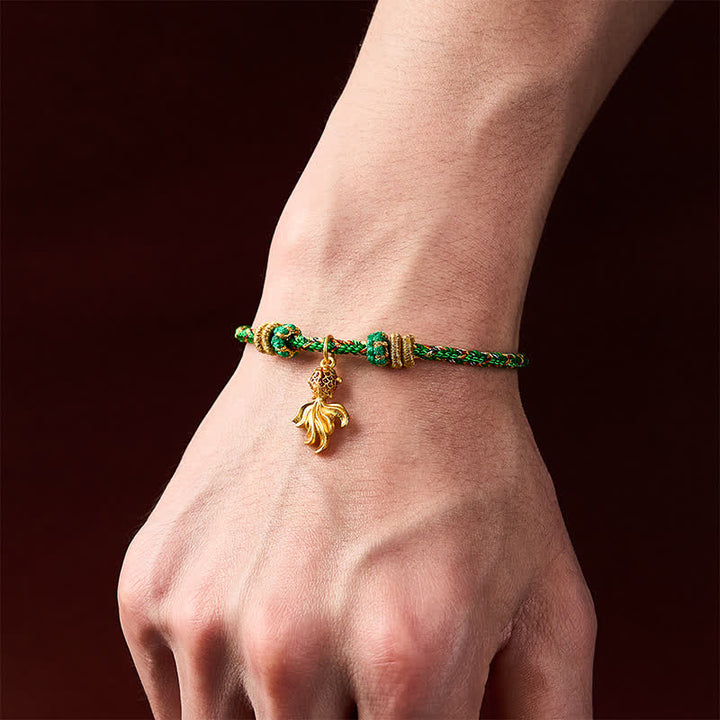 Buddha Stones Bracelet porte-bonheur en corde verte avec motif de carpes koï rouges tissées à la main - image 4