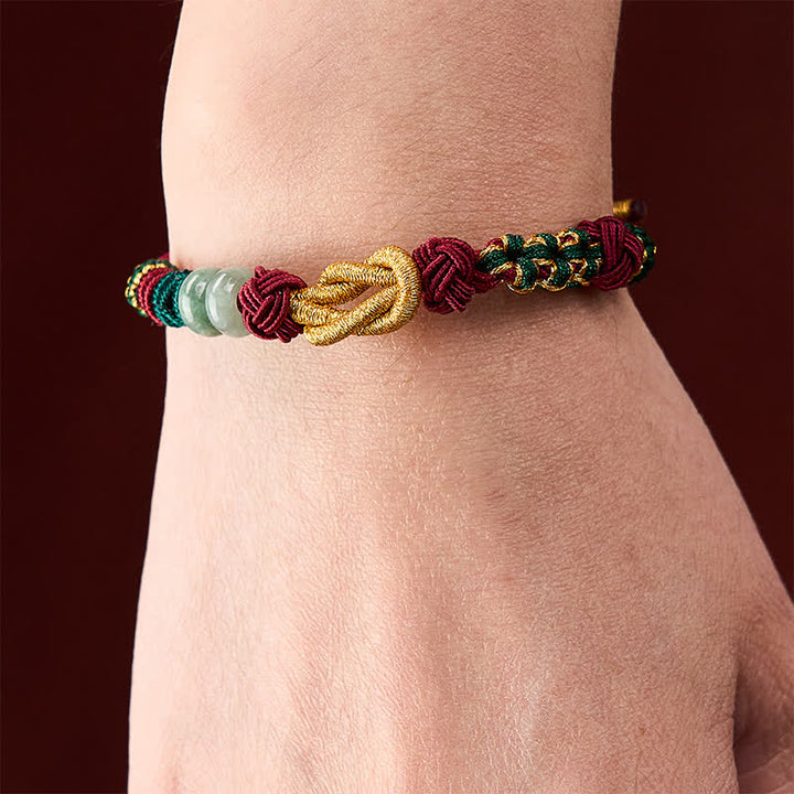 Buddha Stones Bracelet en perles de jade porte-bonheur tissées à la main avec des fleurs de pêcher et un cordon rouge - image 4