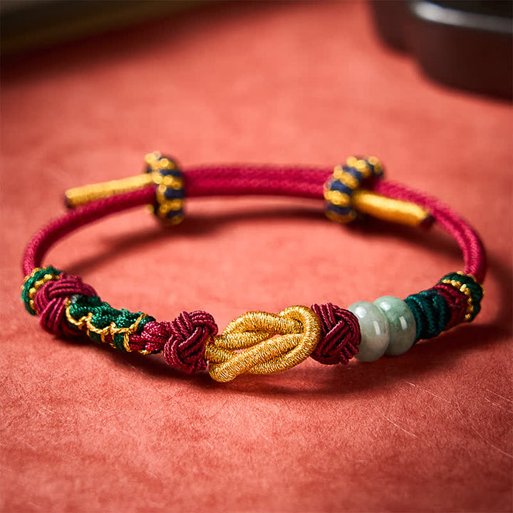 Buddha Stones Bracelet en perles de jade porte-bonheur tissées à la main avec des fleurs de pêcher et un cordon rouge - image 2