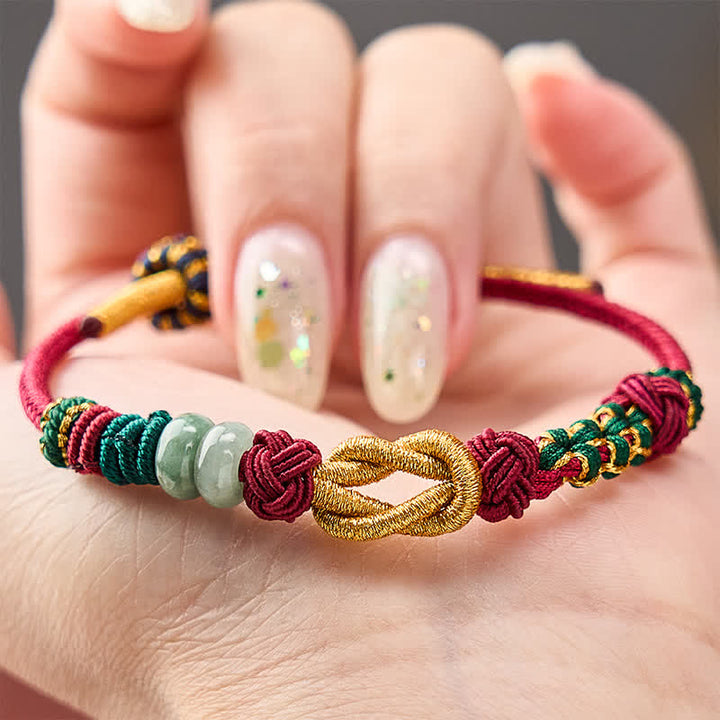 Buddha Stones Bracelet en perles de jade porte-bonheur tissées à la main avec des fleurs de pêcher et un cordon rouge - image 10