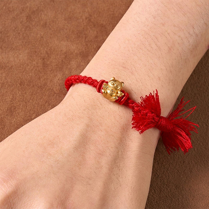 Buddha Stones Bracelet porte-bonheur chat en cuivre avec cordon rouge, symbole de richesse - image 11