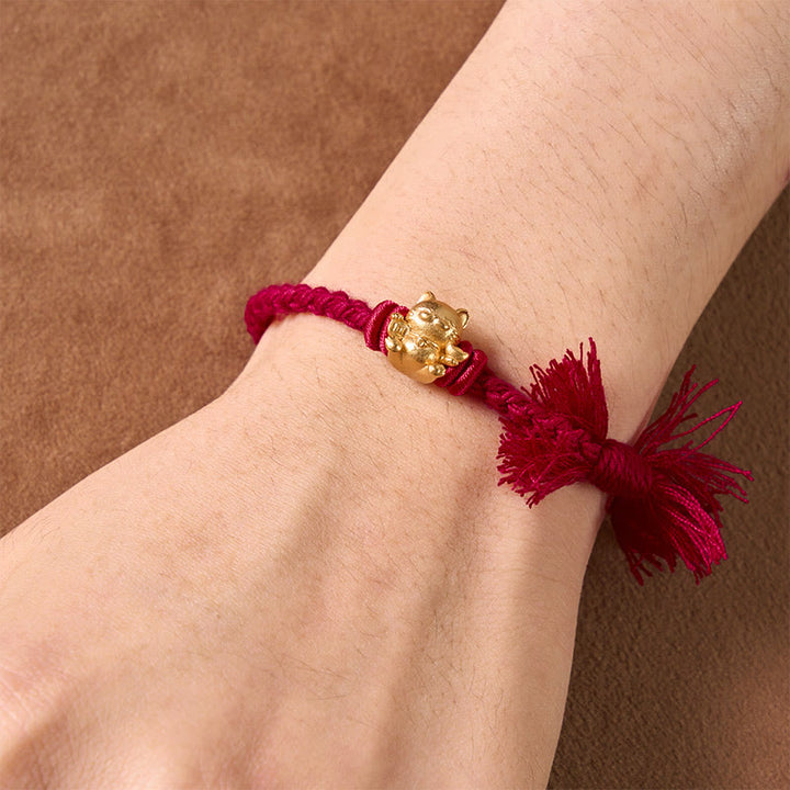 Buddha Stones Bracelet porte-bonheur chat en cuivre avec cordon rouge, symbole de richesse - image 3