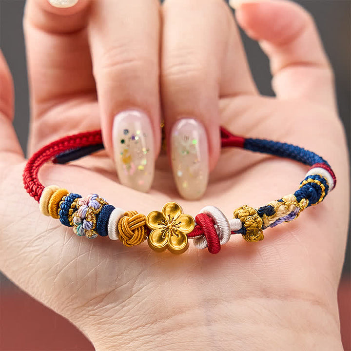 Buddha Stones Bracelet en cordelette rouge marine tissée à la main, motif fleurs de pêcher - image 3
