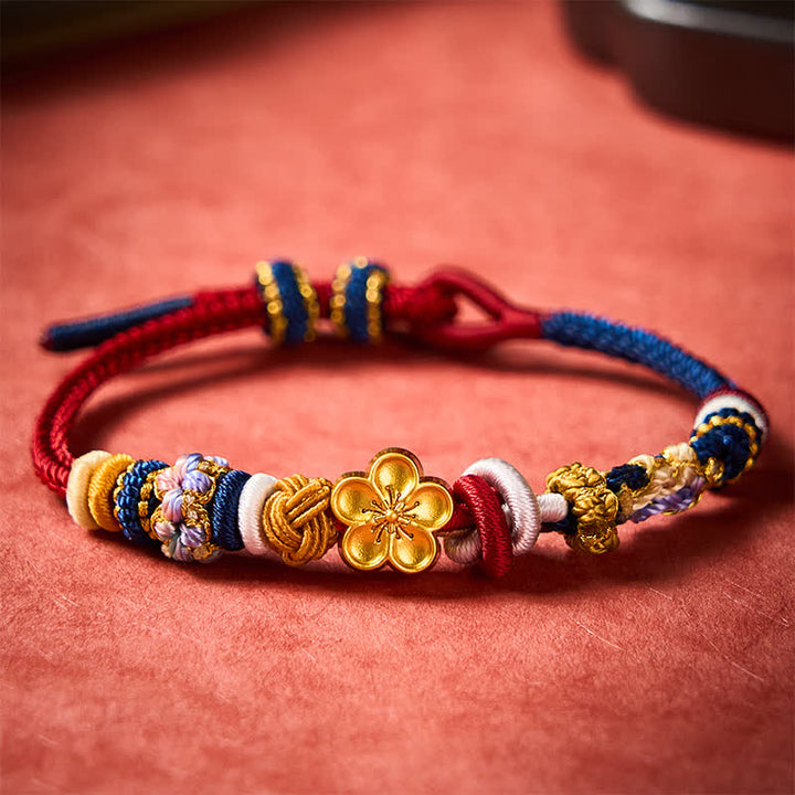 Buddha Stones Bracelet en cordelette rouge marine tissée à la main, motif fleurs de pêcher - Rouge marine (Tour de poignet : 15-18 cm) - image 0