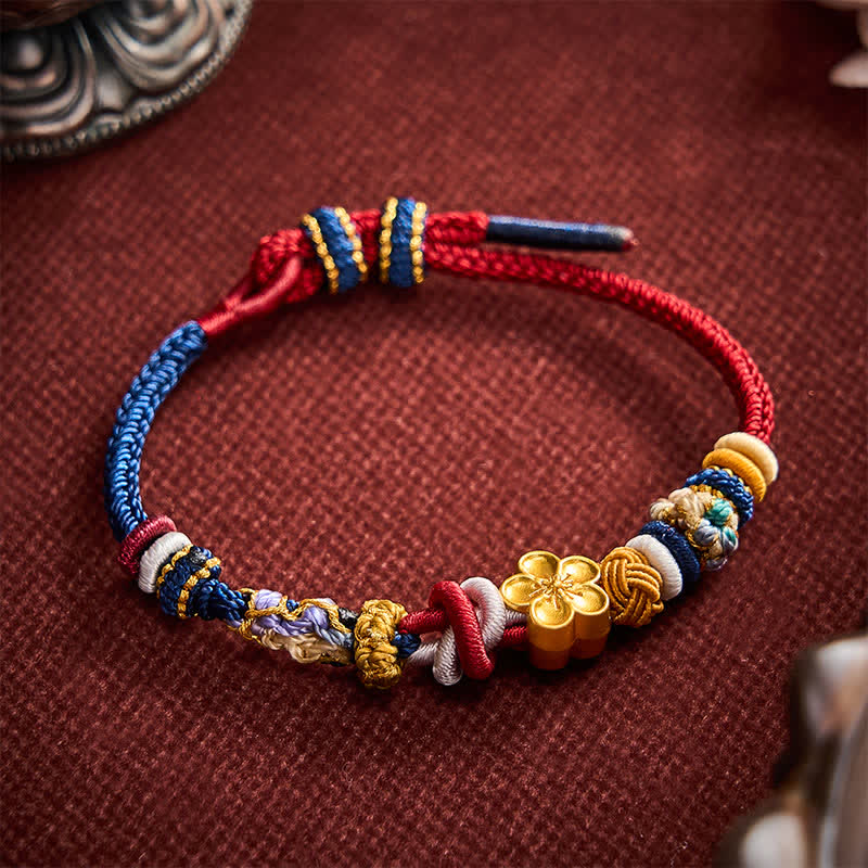 Buddha Stones Bracelet en cordelette rouge marine tissée à la main, motif fleurs de pêcher - image 2