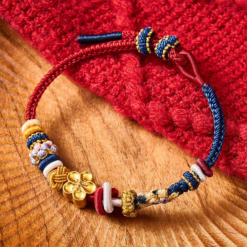 Buddha Stones Bracelet en cordelette rouge marine tissée à la main, motif fleurs de pêcher - image 1