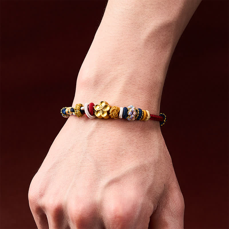 Buddha Stones Bracelet en cordelette rouge marine tissée à la main, motif fleurs de pêcher - image 4