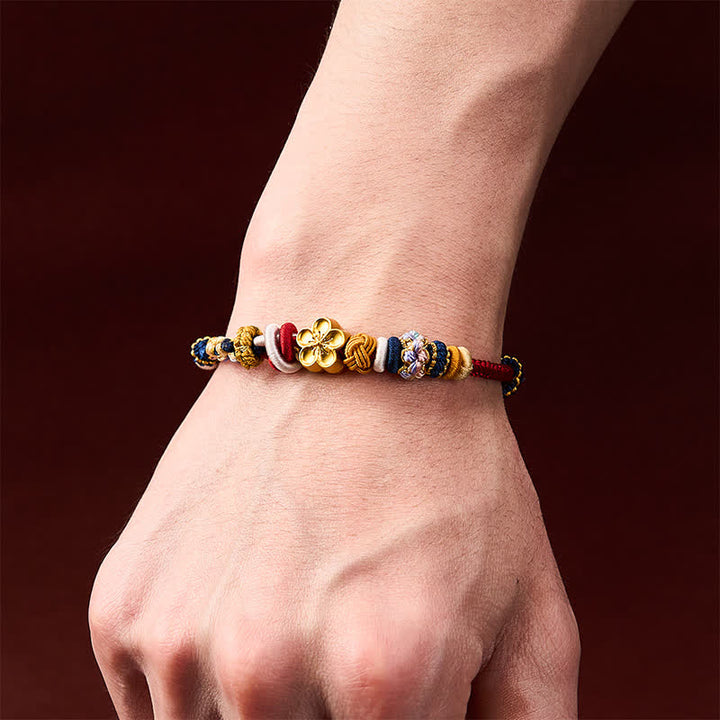 Buddha Stones Bracelet en cordelette rouge marine tissée à la main, motif fleurs de pêcher - image 4