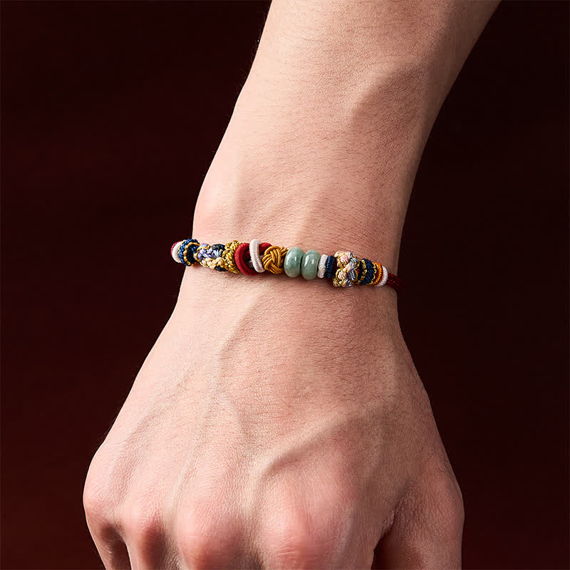 Buddha Stones Bracelet en cordon rouge et bleu marine avec perles de jade porte-bonheur en forme de fleur de pêcher tissées à la main - image 5