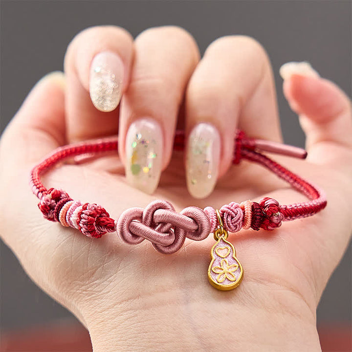 Buddha Stones Bracelet en corde rose tressée à la main « Devenez riche rapidement » en forme de calebasse - Accessoire rose avec gourde - image 0
