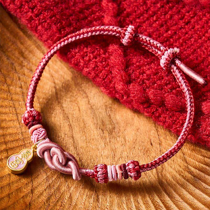Buddha Stones Bracelet en corde rose tressée à la main « Devenez riche rapidement » en forme de calebasse - image 1