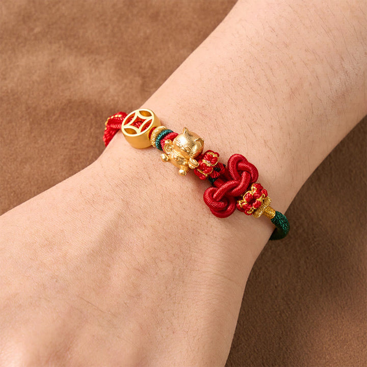 Buddha Stones Bracelet tressé de protection Golden Lucky Cat à fil rouge - image 13