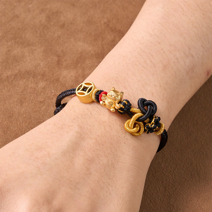 Buddha Stones Bracelet tressé de protection Golden Lucky Cat à fil rouge - image 17