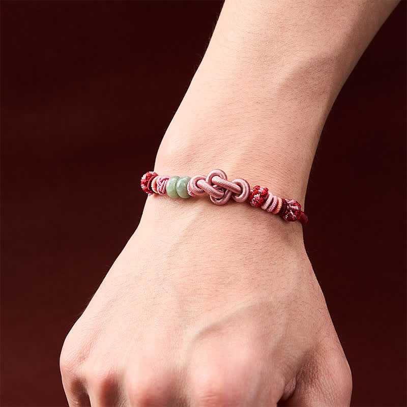 Buddha Stones Bracelet porte-bonheur en perles de jade tissées à la main et cordon rose - image 4