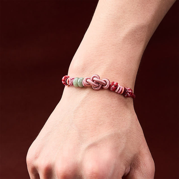 Buddha Stones Bracelet porte-bonheur en perles de jade tissées à la main et cordon rose - image 4