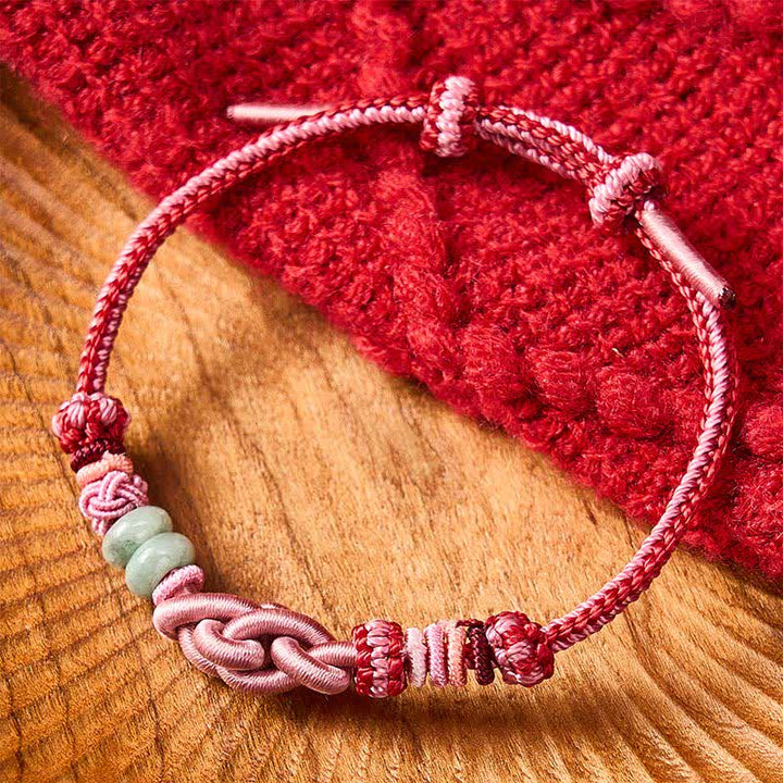 Buddha Stones Bracelet porte-bonheur en perles de jade tissées à la main et cordon rose - image 2