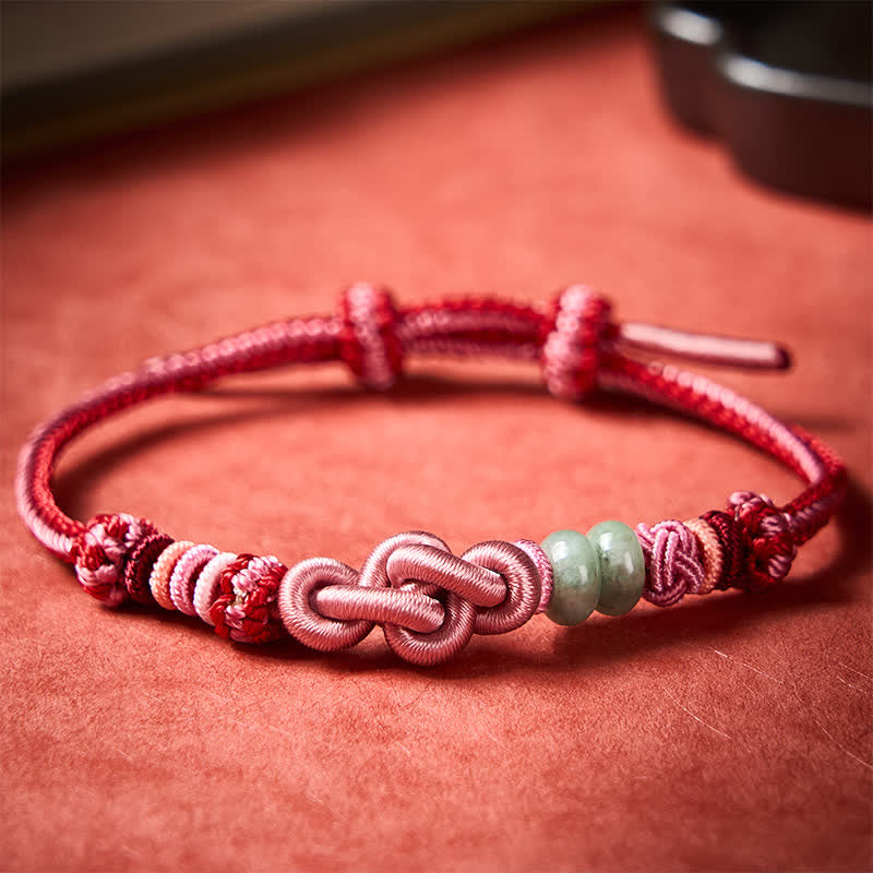 Buddha Stones Bracelet porte-bonheur en perles de jade tissées à la main et cordon rose - Rose avec des perles de jade - image 0