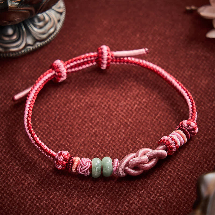 Buddha Stones Bracelet porte-bonheur en perles de jade tissées à la main et cordon rose - image 1