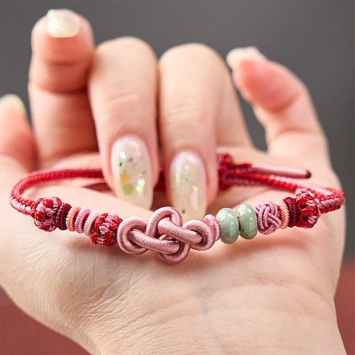 Buddha Stones Bracelet porte-bonheur en perles de jade tissées à la main et cordon rose - image 3