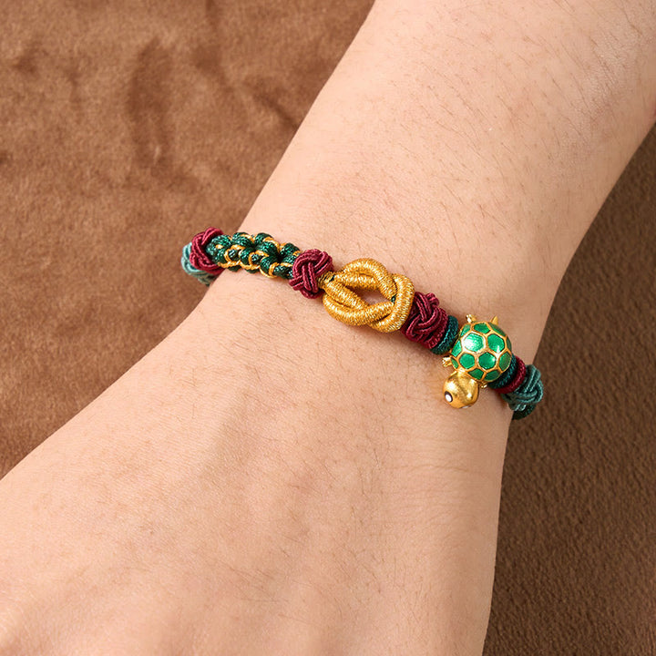 Buddha Stones Bracelet de protection en cuivre tressé à la main avec une tortue et un cordon rouge - image 13