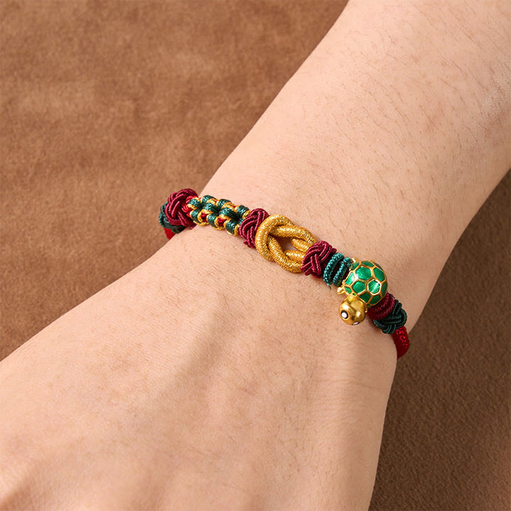 Buddha Stones Bracelet de protection en cuivre tressé à la main avec une tortue et un cordon rouge - image 4