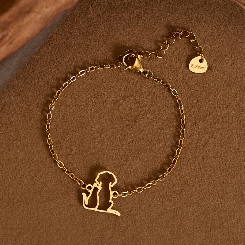 Buddha Stones Bracelet minimaliste en acier titane avec pendentif chien/chat et chaîne de protection - Or (Tour de poignet : 14-17 cm) - image 0