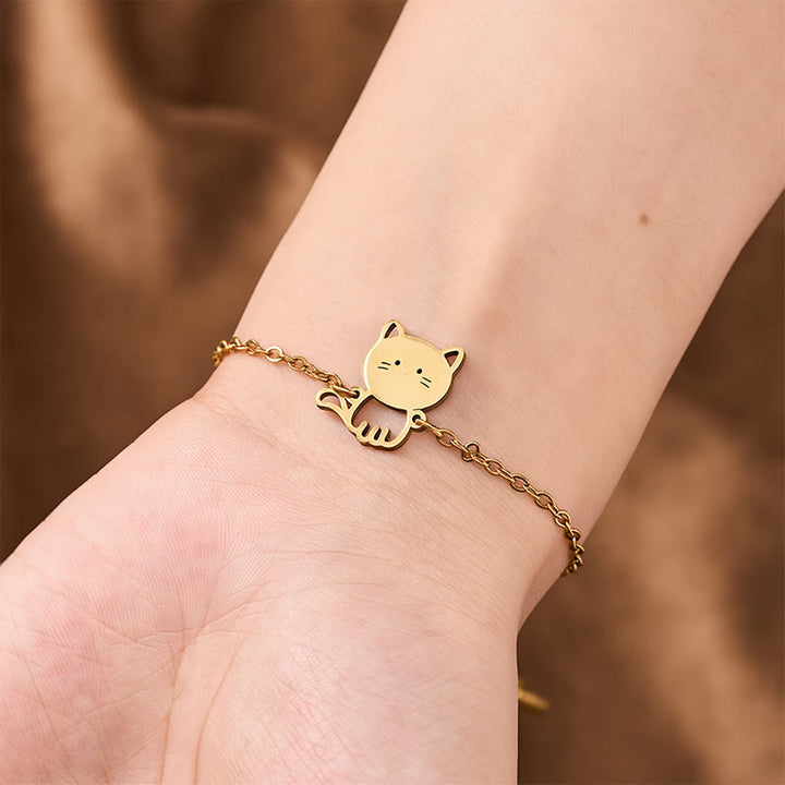 Buddha Stones Bracelet minimaliste en acier titane avec pendentif chat et chaîne de protection - image 3
