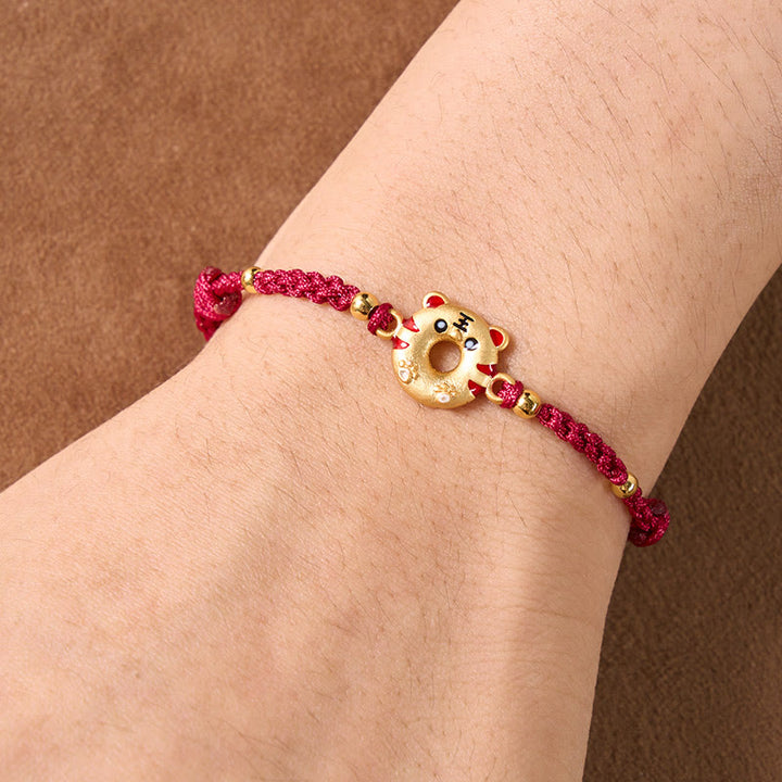 Buddha Stones Bracelet ajustable Copper Tiger Peace Buckle tissé à la main avec cordon rouge, symbole de mise à la terre - image 4