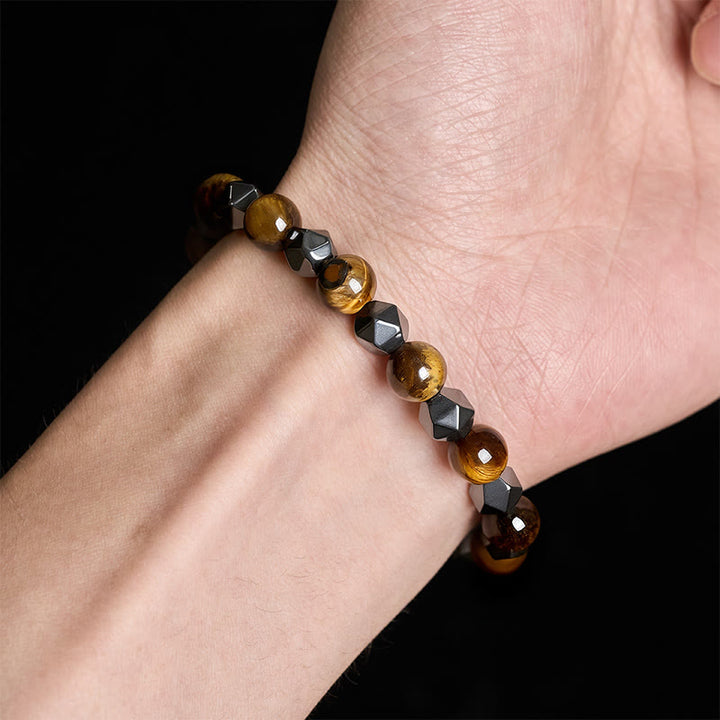 Buddha Stones Bracelet de force en hématite œil de tigre à facettes - image 14