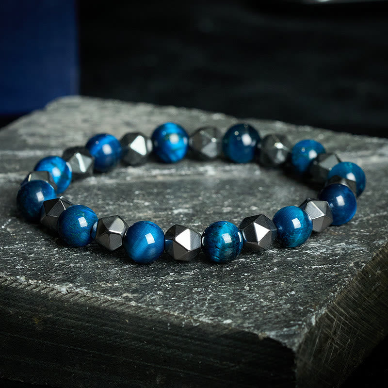 Buddha Stones Bracelet de force en hématite œil de tigre à facettes - Œil de tigre bleu (Équilibre ♥ Positif) - image 16