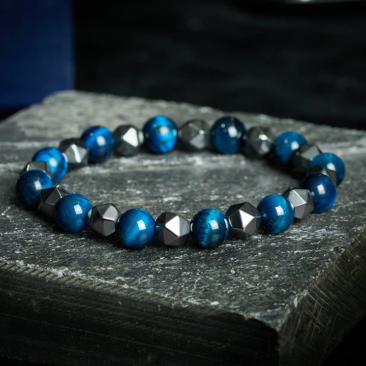 Buddha Stones Bracelet de force en hématite œil de tigre à facettes - Œil de tigre bleu (Équilibre ♥ Positif) - image 16